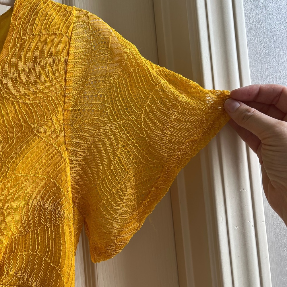Lulu’s Harlou Mustard Yellow Lace Ruched Bodycon Dress - Picture 7 of 8